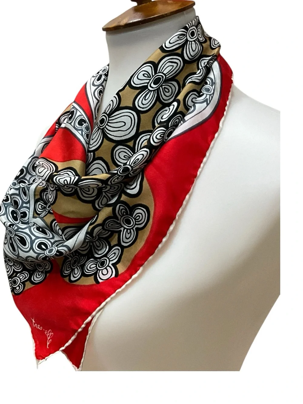 Vintage Tres-Elle 100% Silk Scarf Japan Red Mod Floral Paisley 26” Square